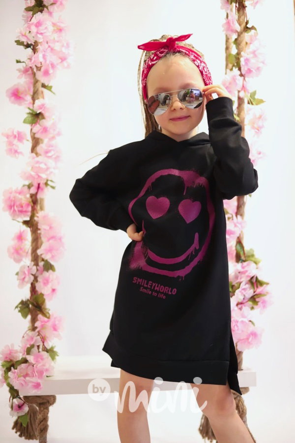 SMILEY hoodie tunika černá