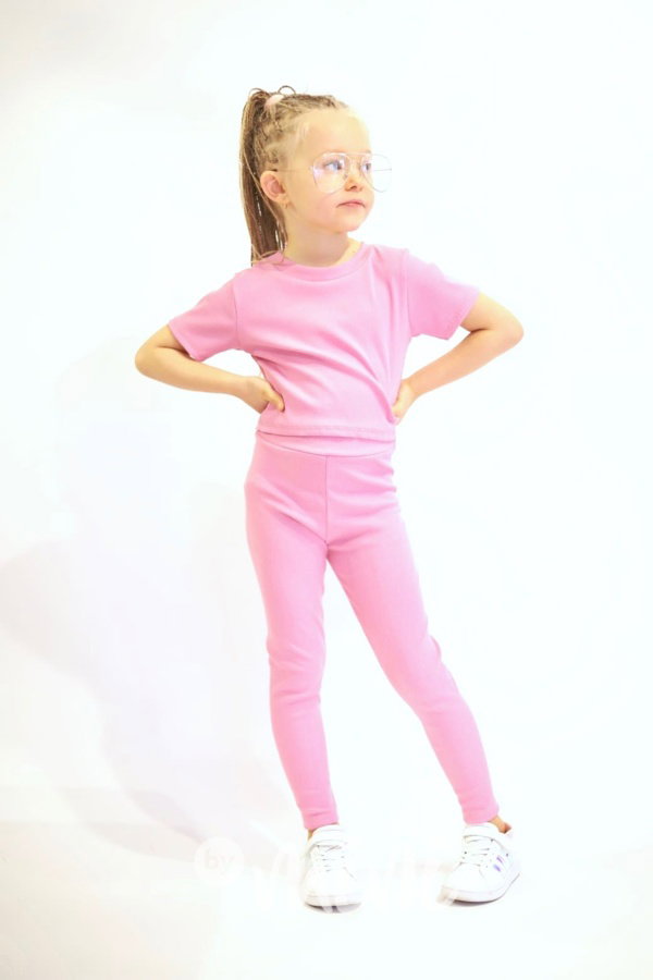 HIT 3-dílný žebrovaný set s kardiganem pink