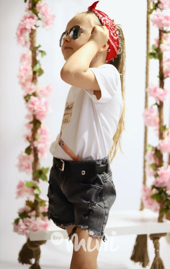 Ripped black jeans shorts s páskem