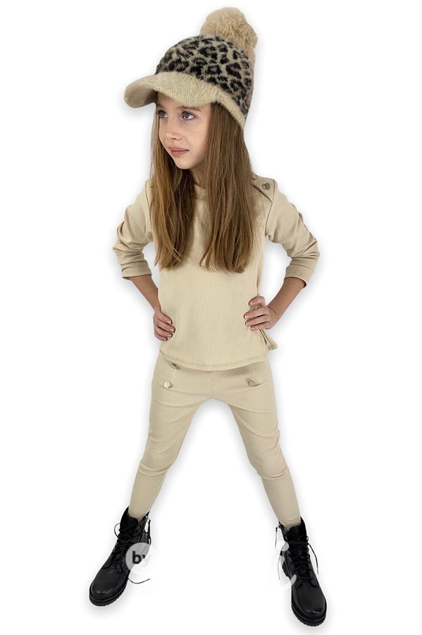 Žebrovaný set s ozdobnými knoflíky beige