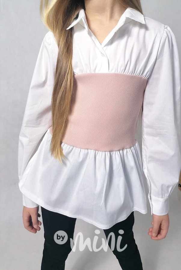Delší bílá košile s růžovým stretch topem
