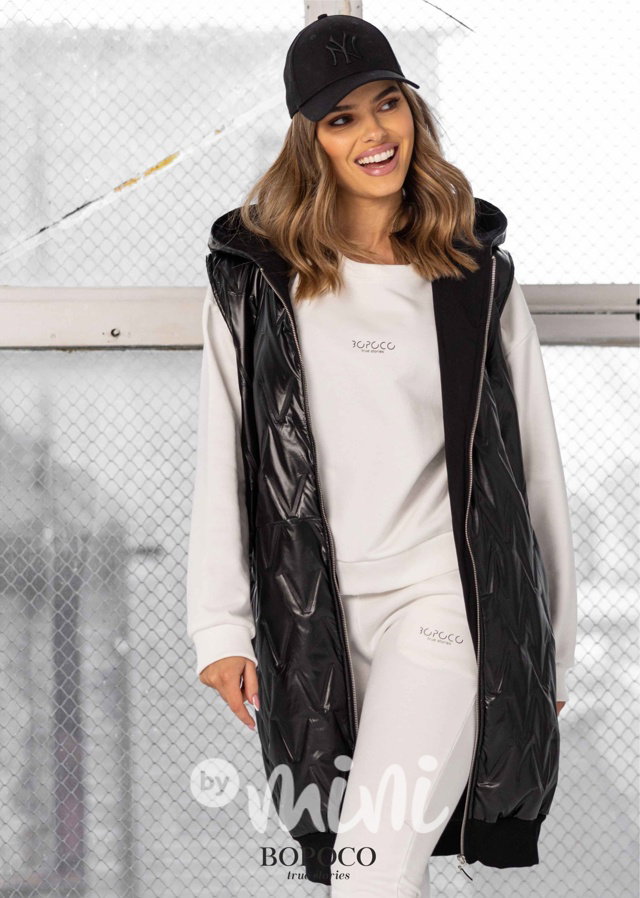 BOPOCO prošívaná dlouhá oversize vesta black