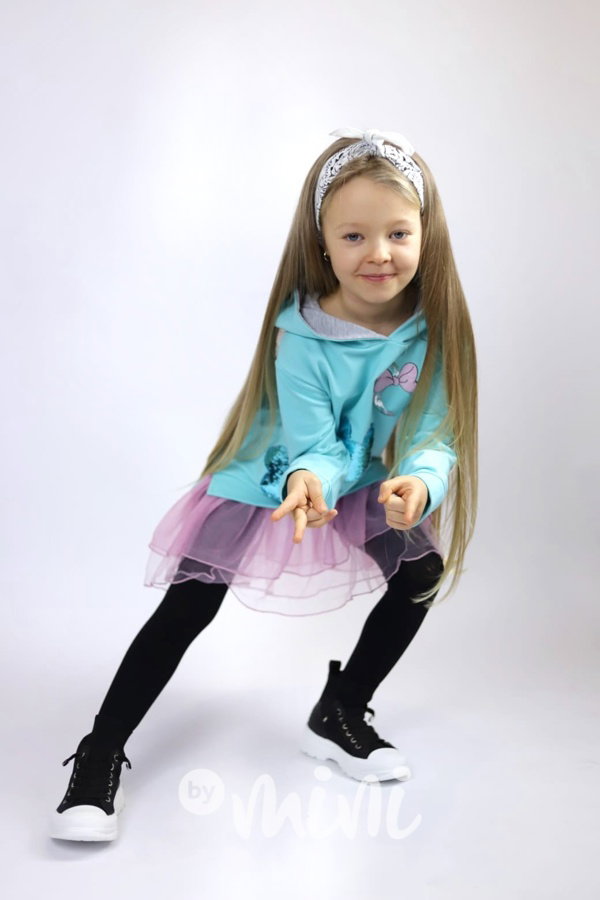 Mickey hoodie tunika s tylem a flitry mint
