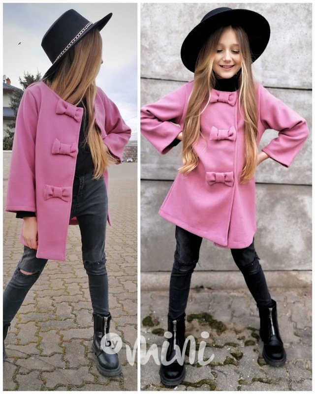 Flaušový kabát mašličky pink