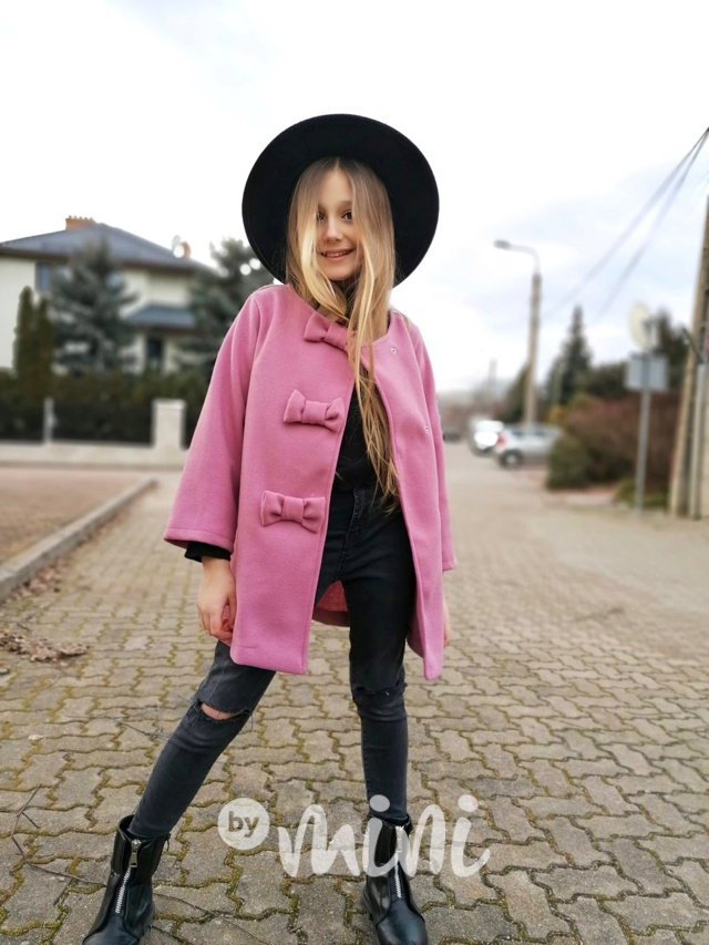 Flaušový kabát mašličky pink