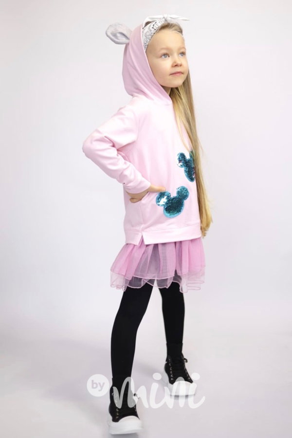 Mickey hoodie tunika s tylem a flitry pink