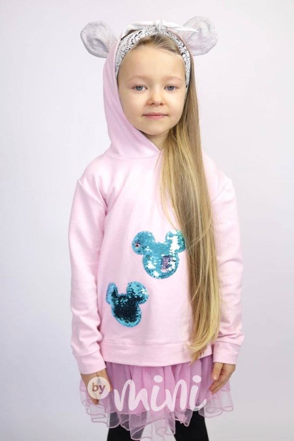 Mickey hoodie tunika s tylem a flitry pink