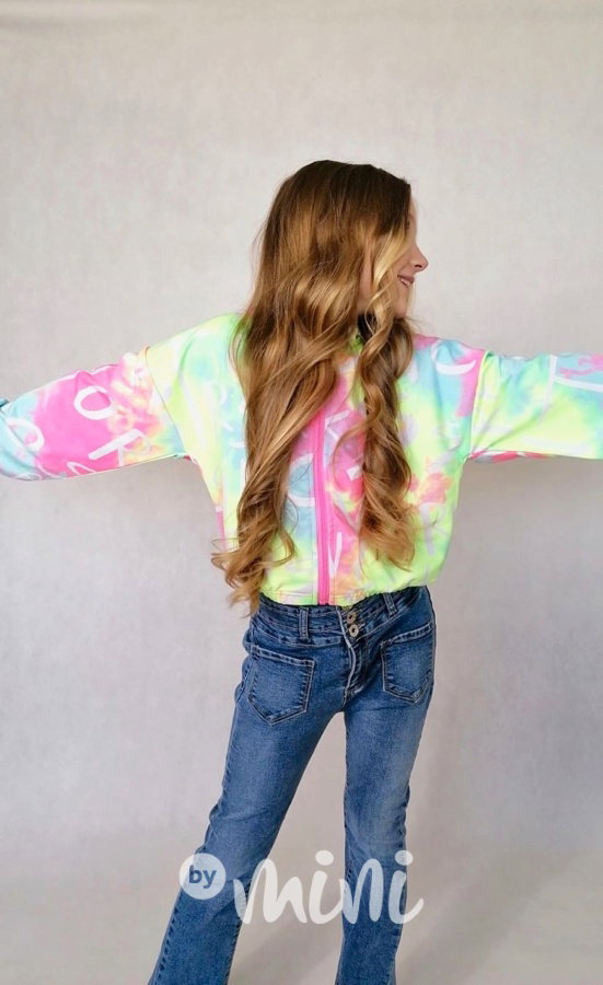 Neon ombre jarní crop bunda tyrkys pink
