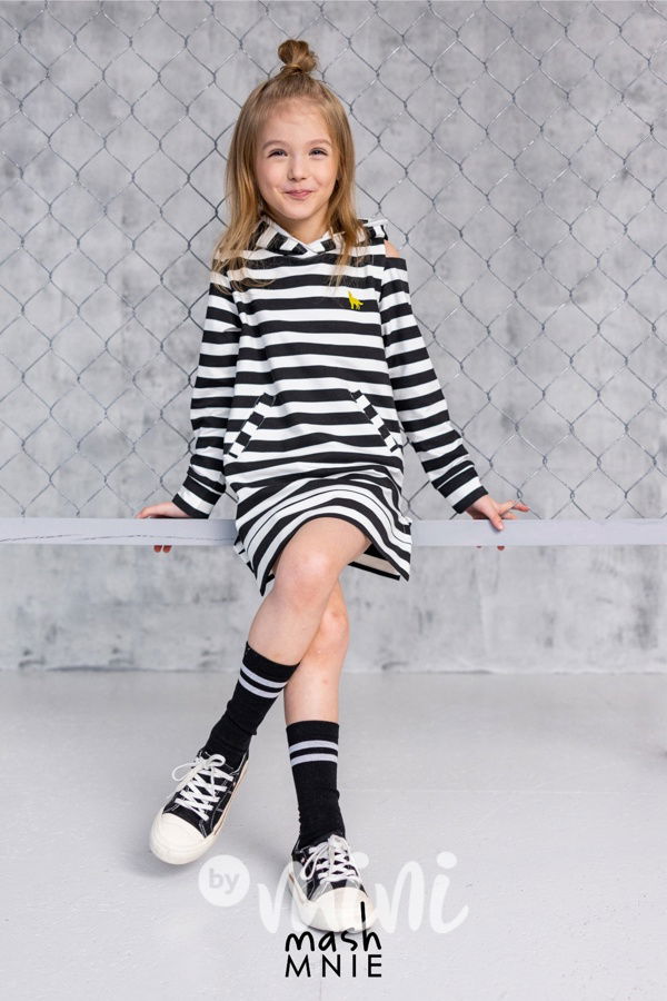 WOLF SOUL pruhovaná hoodie tunika black/cream