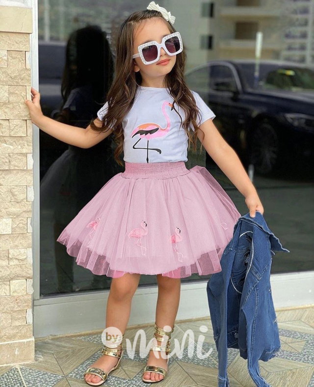 Flamingo tutu 3-dílný set s jeans bundou