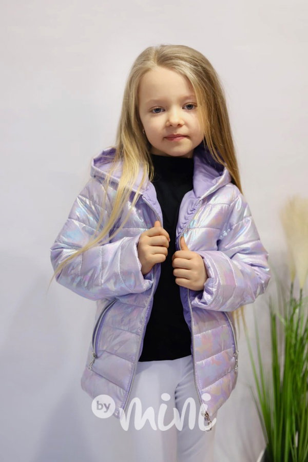 Metalická přechodová bunda lila silver