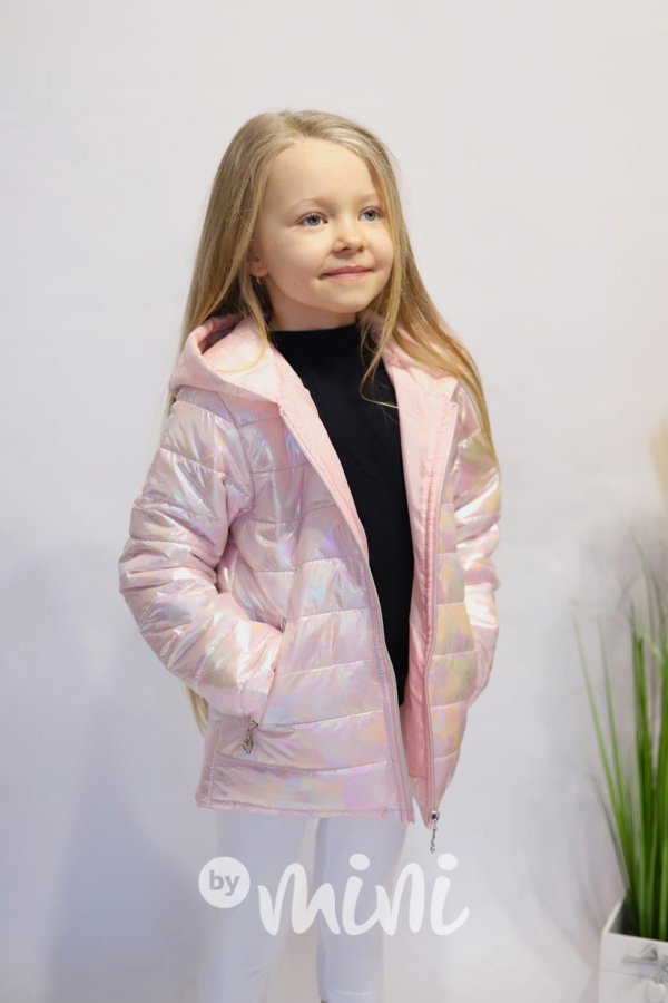 Metalická přechodová bunda pink silver