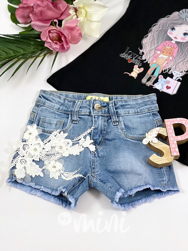 Jeans kraťasy flower
