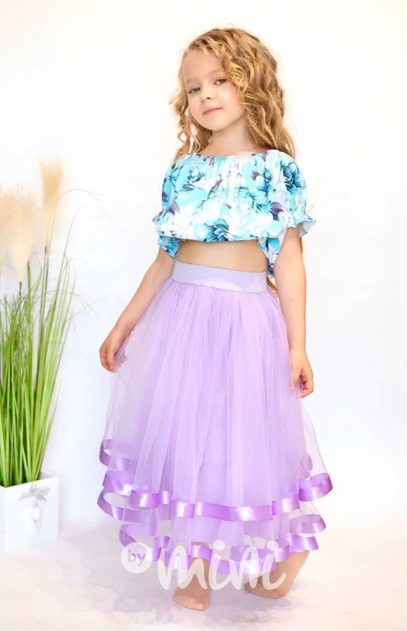 Flower crop top tyrkys & blue