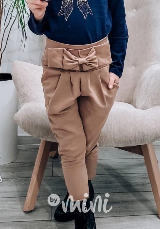 Bavlněné kalhoty s mašličkou beige