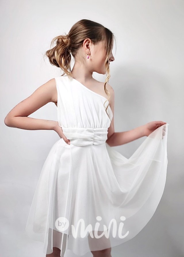 Mini tylové šaty na jedno ramínko white