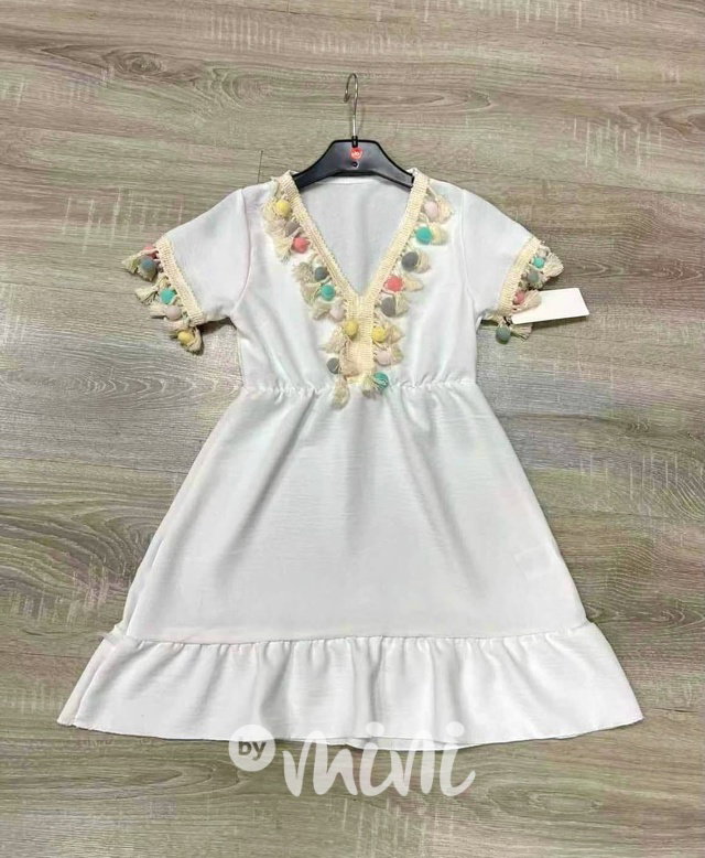 Letní boho šaty třásničky white