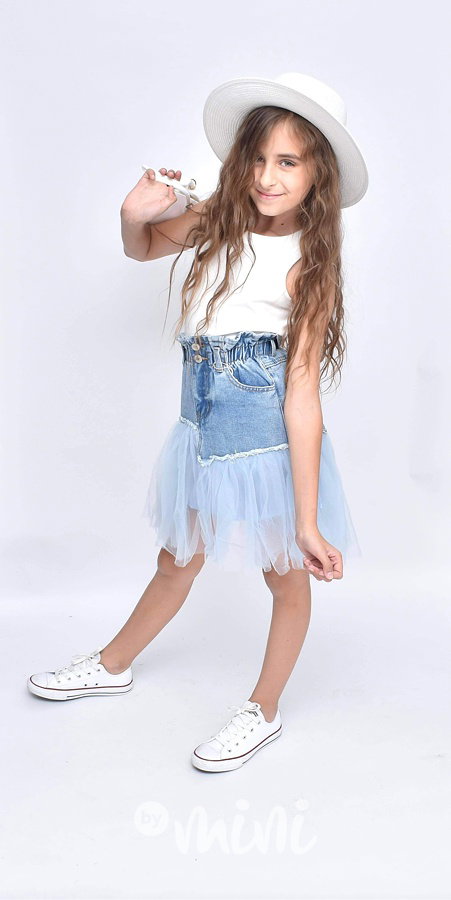 Blue jeans sukně s tylem
