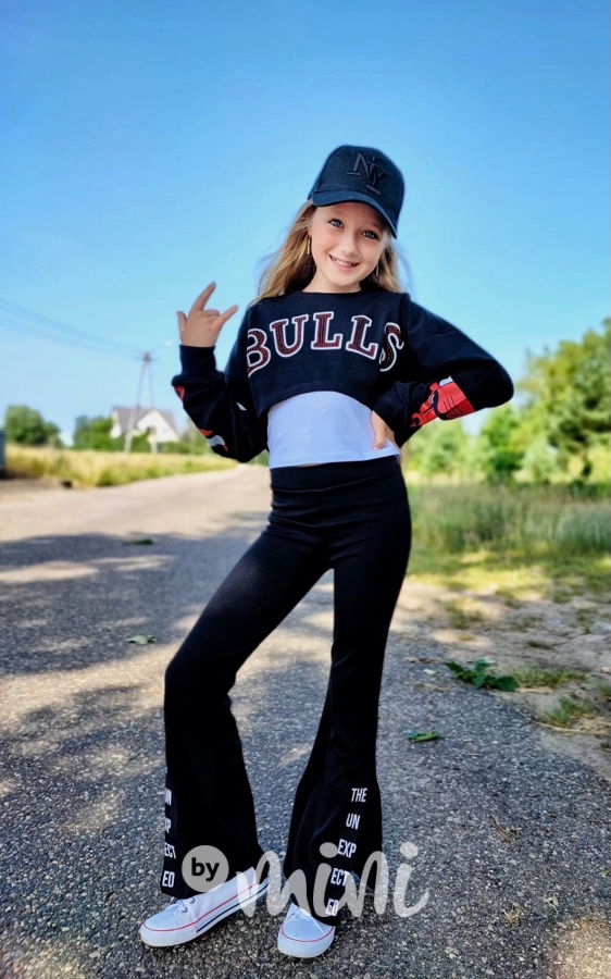 Stretch dívčí zvonáče s nápisy a rozparkem