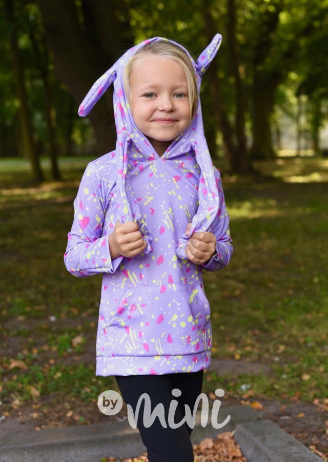 Quirky hoodie - pohyblivé uši - mikina splash lila
