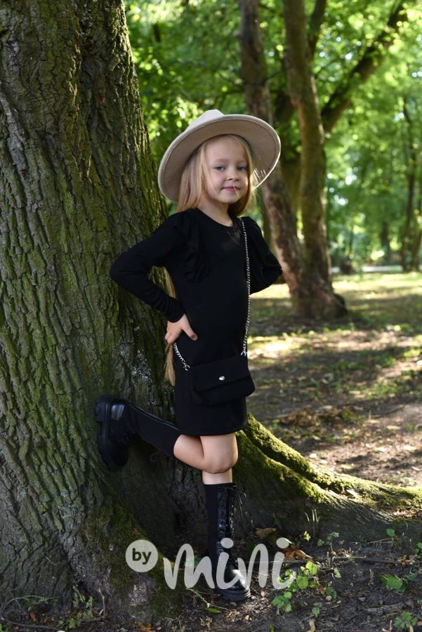 Žebrované stretch šaty s kabelkou černé