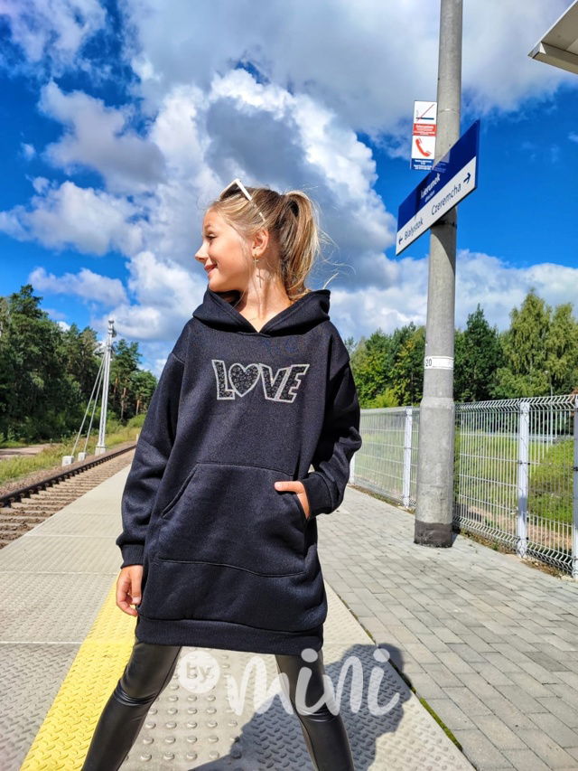 LOVE flísové mikinové hoodie šaty černé
