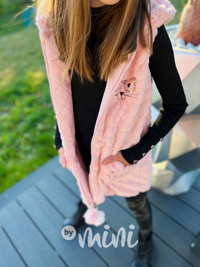 Chlupatá srdíčková vesta Kitty pink