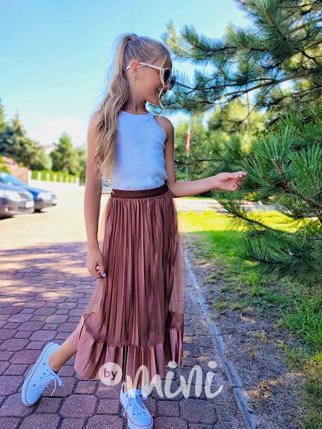 Plisovaná midi sukně karamel