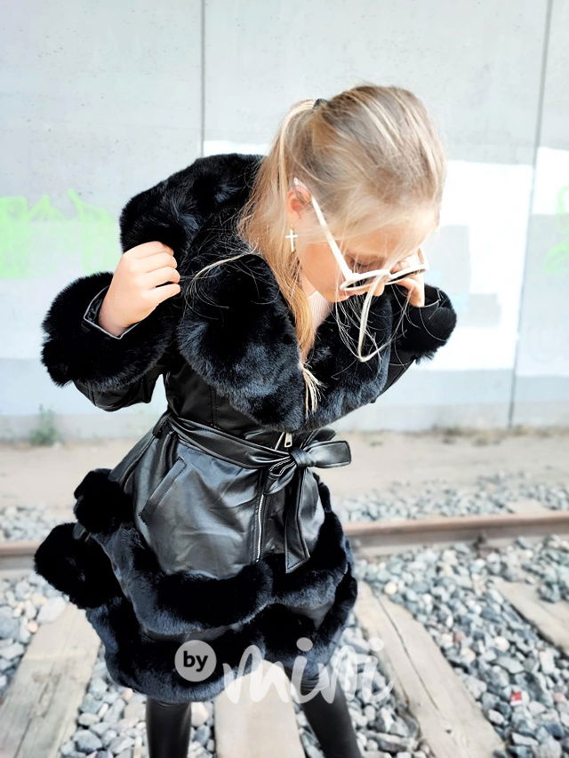 Eco leather kabátek s maxi kožíškem černý