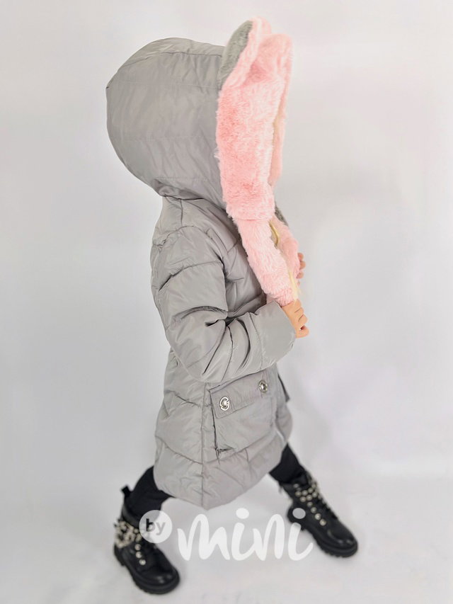 Zimní kabát s ouškama grey/pink