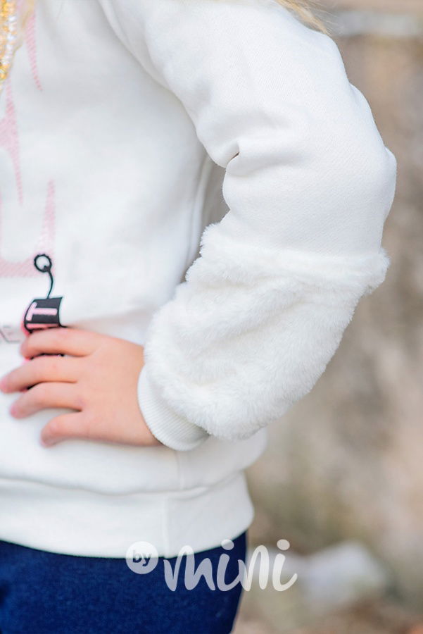Vyteplená mikina s kožíškem LOVE off white