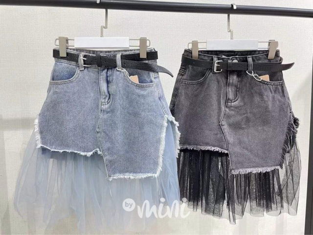 Jeans sukně s tylem black