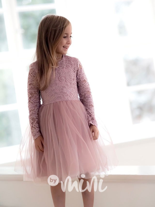 Princess krajkové šaty s maxi tylovou sukní pudder pink