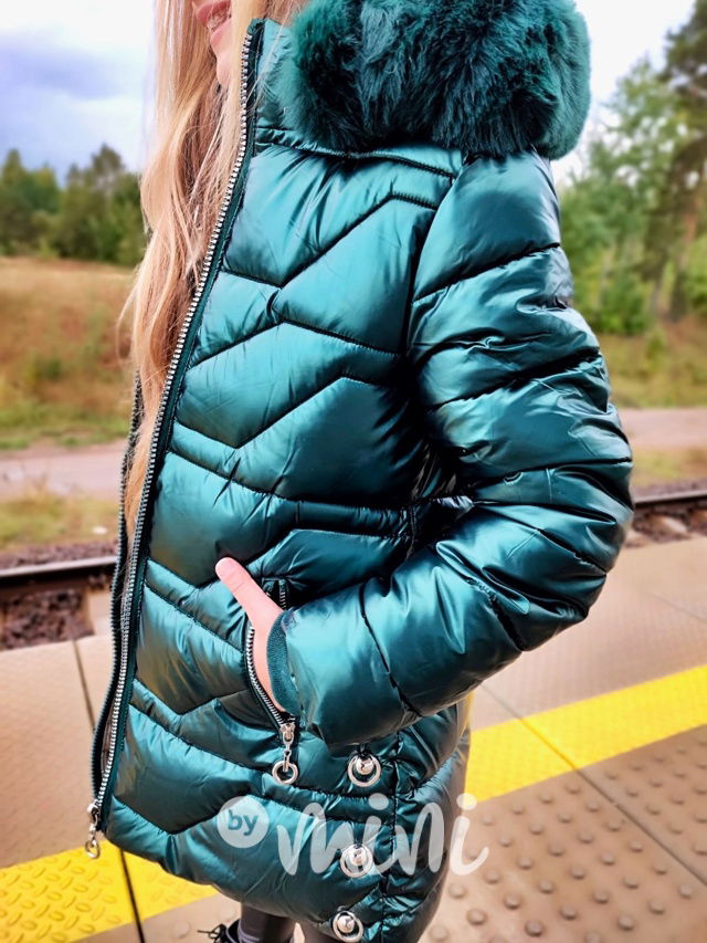 Zimní metalický kabát smaragd