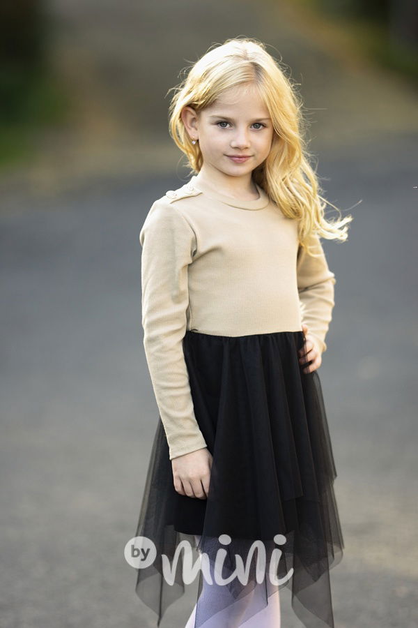 Žebrované šaty s tylem beige/black