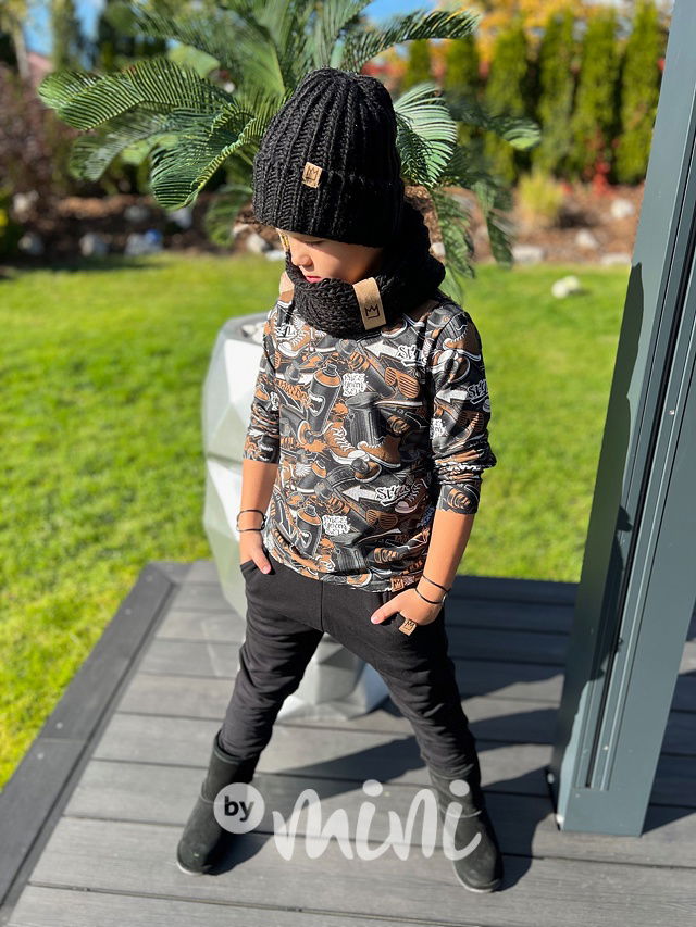 MIMI pletená čepka s nákrčníkem černá boys