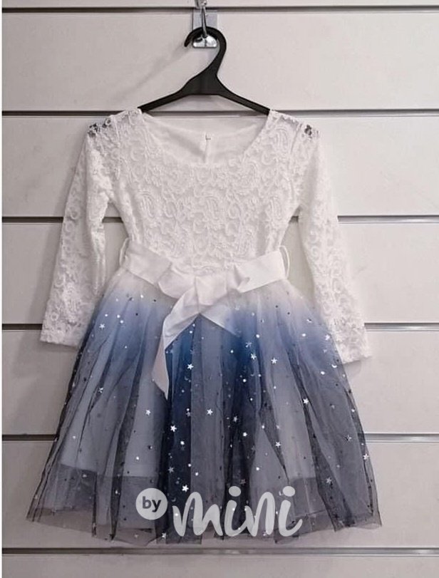 Bílé krajkové ombre šaty s hvězdičkami blue