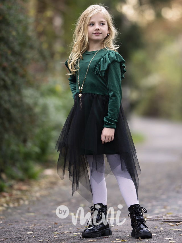 Smaragdové šaty s tylovou sukní + řetízek