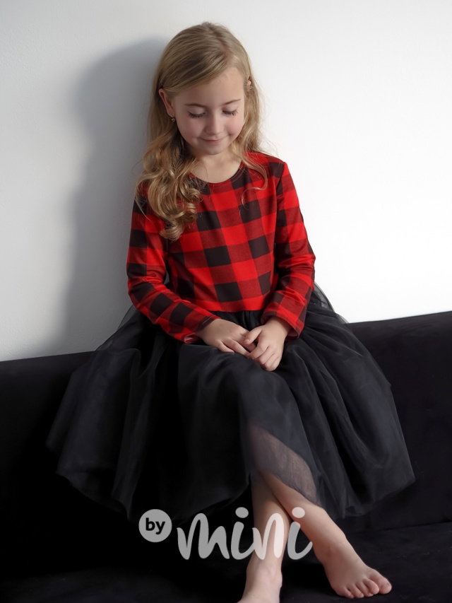 Princess karo šaty s černou maxi sukní