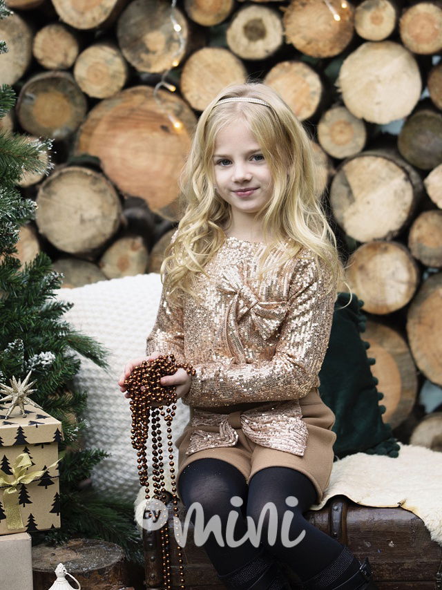 Slavnostní blůzka s flitry a mašlí zlatá