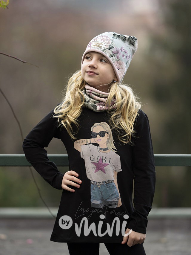 Flower beanie zdobená kamínky + nákrčník