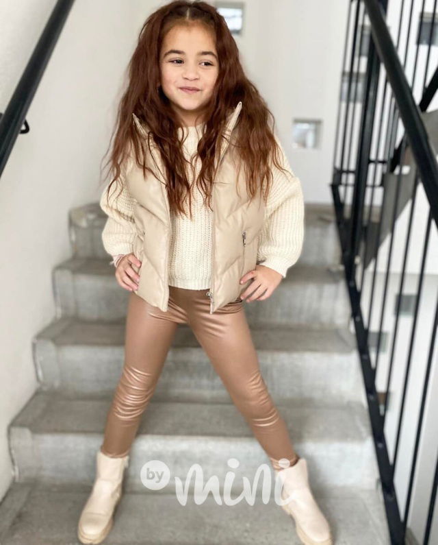 Eco leather thermo legíny béžové