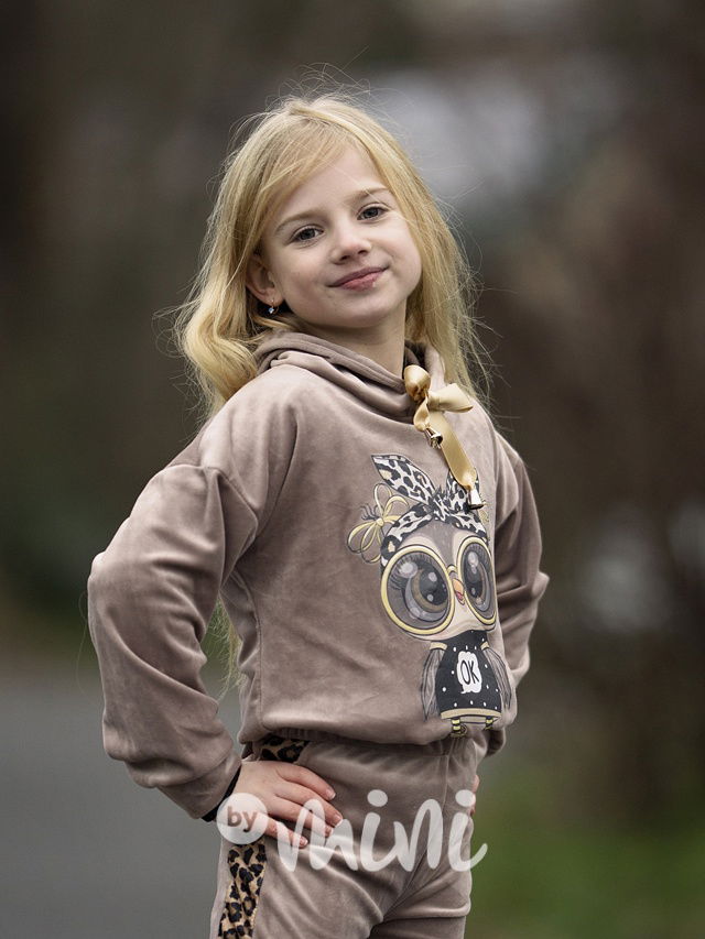 Velurová mikina sovička kakao