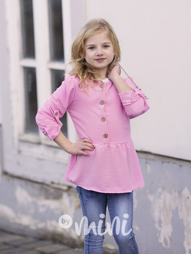 Mašličková košilová tunika s kabelkou pink