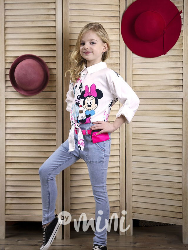 Stretch džíny s neon růžovým páskem