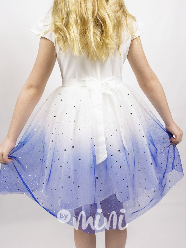 Společenské ombre šaty s hvězdičkami white/blue