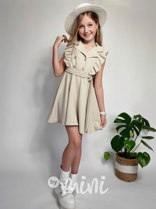 Frill šaty s páskem latté