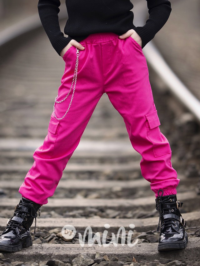 Cargo kapsáčové kalhoty s řetízkem malinové