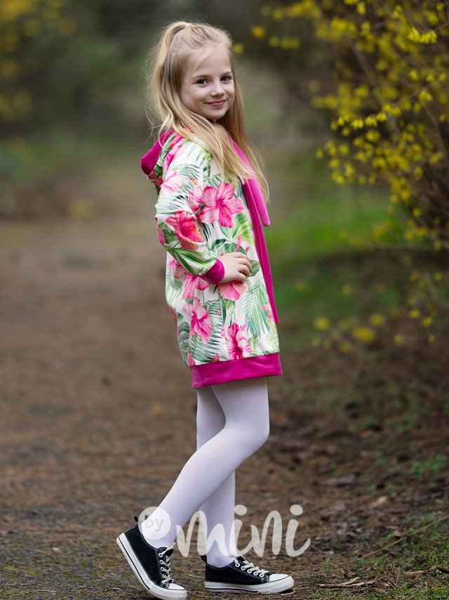 Soft velurová hoodie tunika flowers amarant