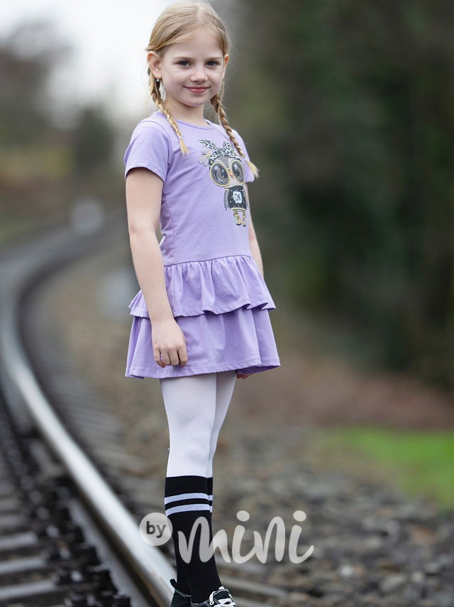 Bavlněné šaty sovička lila